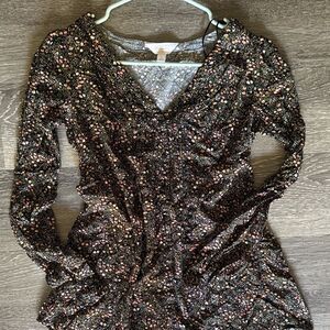 LC Lauren Conrad Black Floral Top